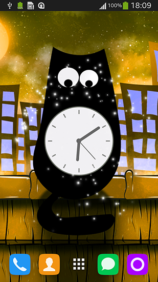 Screenshots of the live wallpaper Cat clock for Android phone or tablet.
