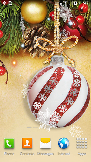 Screenshots of the live wallpaper Christmas balls for Android phone or tablet.