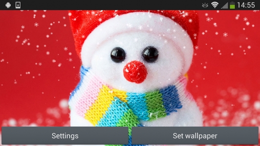 Screenshots of the live wallpaper Christmas snowman for Android phone or tablet.