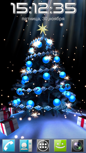 Screenshots of the live wallpaper Christmas tree 3D for Android phone or tablet.