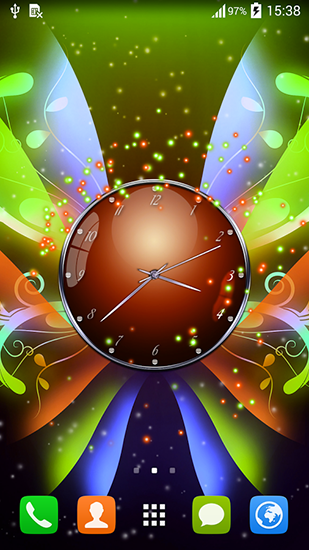 Screenshots of the live wallpaper Clock with butterflies for Android phone or tablet.