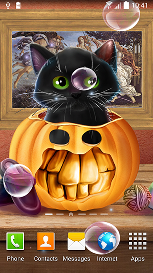 Screenshots of the live wallpaper Cute Halloween for Android phone or tablet.