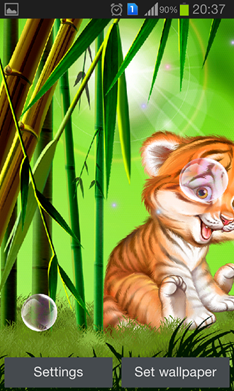 Screenshots of the live wallpaper Cute tiger cub for Android phone or tablet.