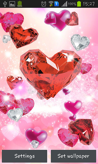 Screenshots of the live wallpaper Diamond hearts by Live wallpaper HQ for Android phone or tablet.