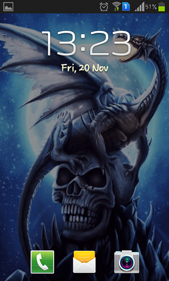 Screenshots of the live wallpaper Dragon on skull for Android phone or tablet.