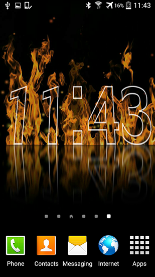 Screenshots of the live wallpaper Fire clock for Android phone or tablet.