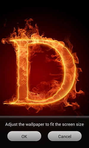 Screenshots of the live wallpaper Fire letter 3D for Android phone or tablet.