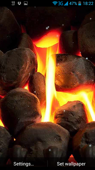 Screenshots of the live wallpaper Fireplace for Android phone or tablet.