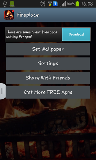 Screenshots of the live wallpaper Fireplace video HD for Android phone or tablet.