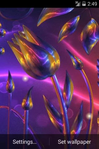 Screenshots of the live wallpaper Glass flowers for Android phone or tablet.