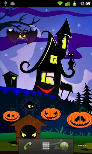 Screenshots of the live wallpaper Halloween pumpkins for Android phone or tablet.