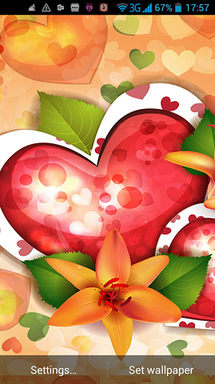 Screenshots of the live wallpaper Hearts of love for Android phone or tablet.