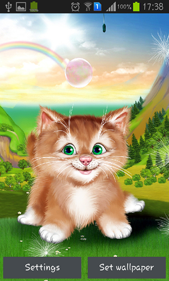 Screenshots of the live wallpaper Kitten for Android phone or tablet.