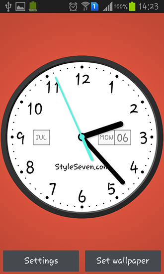 Screenshots of the live wallpaper Light analog clock for Android phone or tablet.