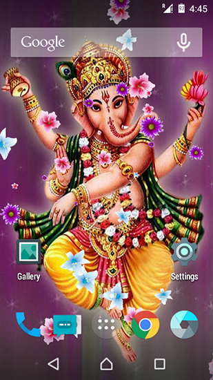 Screenshots of the live wallpaper Lord Ganesha HD for Android phone or tablet.