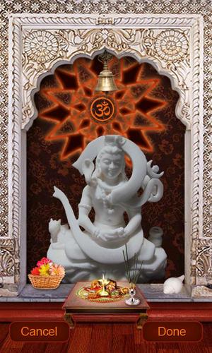 Screenshots of the live wallpaper Lord Shiva 3D: Temple for Android phone or tablet.