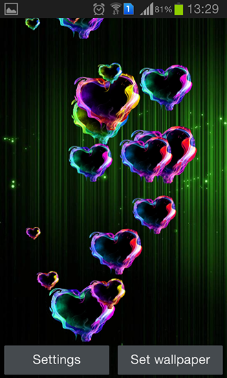 Screenshots of the live wallpaper Magic hearts for Android phone or tablet.