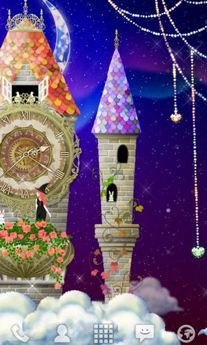 Screenshots of the live wallpaper Magical clock tower for Android phone or tablet.