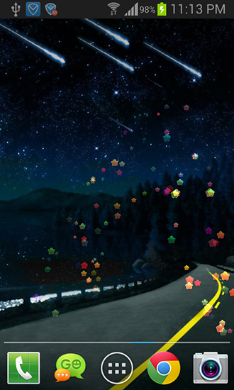 Screenshots of the live wallpaper Meteors for Android phone or tablet.
