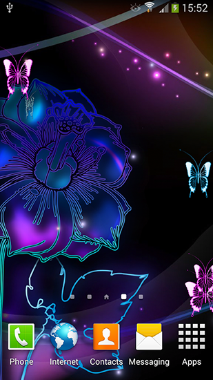 Screenshots of the live wallpaper Neon butterflies for Android phone or tablet.