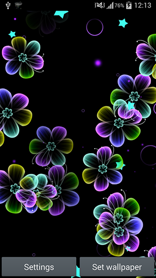 Screenshots of the live wallpaper Neon flowers for Android phone or tablet.