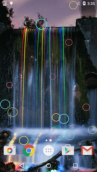 Screenshots of the live wallpaper Neon waterfalls for Android phone or tablet.