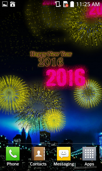 Screenshots of the live wallpaper New Year fireworks 2016 for Android phone or tablet.