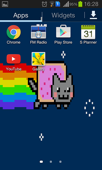 Screenshots of the live wallpaper Nyan cat for Android phone or tablet.