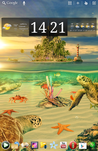 Screenshots of the live wallpaper Ocean aquarium 3D: Turtle Isle for Android phone or tablet.