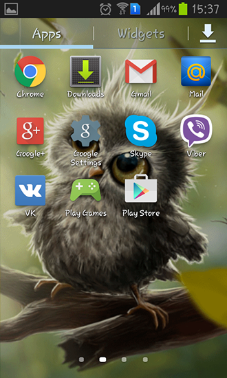 Screenshots of the live wallpaper Owl chick for Android phone or tablet.