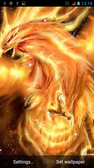 Screenshots of the live wallpaper Phoenix for Android phone or tablet.