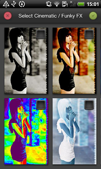 Screenshots of the live wallpaper Photo FX for Android phone or tablet.