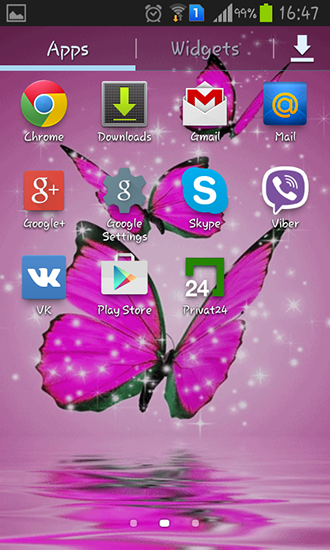 Screenshots of the live wallpaper Pink butterfly for Android phone or tablet.