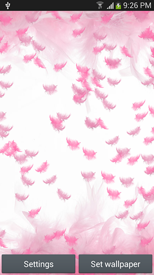Screenshots of the live wallpaper Pink feather for Android phone or tablet.