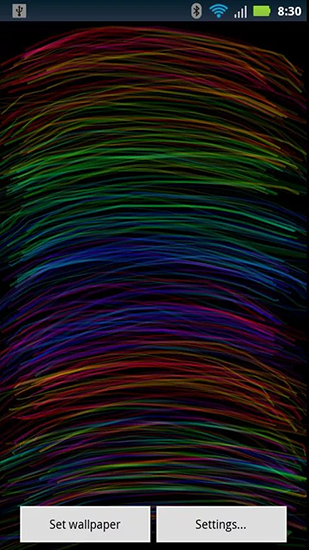 Screenshots of the live wallpaper Plasma trails for Android phone or tablet.