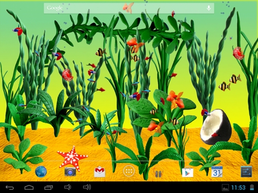 Screenshots of the live wallpaper Plasticine aquarium for Android phone or tablet.