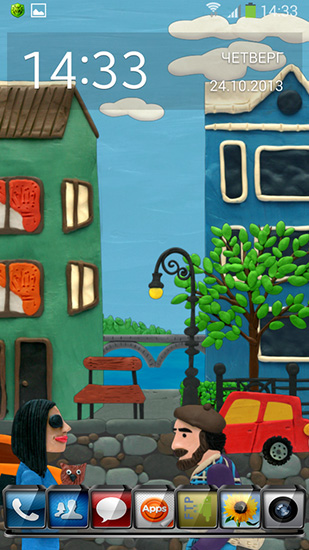 Screenshots of the live wallpaper Plasticine town for Android phone or tablet.