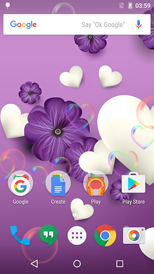 Screenshots of the live wallpaper Purple and pink love for Android phone or tablet.