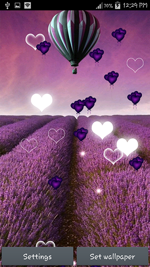Screenshots of the live wallpaper Purple heart for Android phone or tablet.