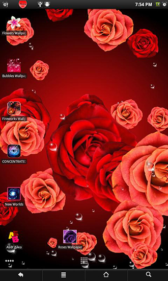 Screenshots of the live wallpaper Roses 2 for Android phone or tablet.