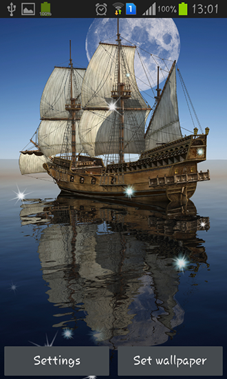 Screenshots of the live wallpaper Sailing ship for Android phone or tablet.