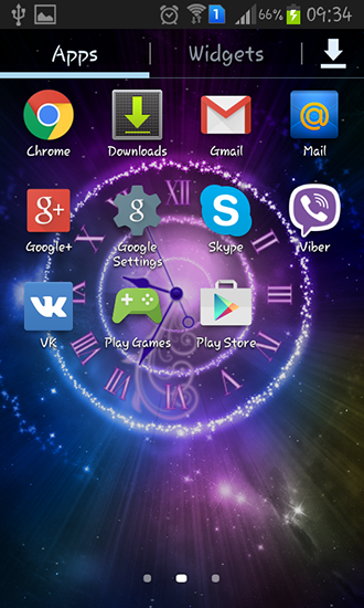 Screenshots of the live wallpaper Shining clock for Android phone or tablet.