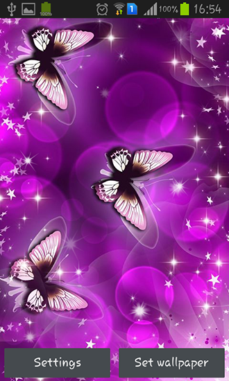 Screenshots of the live wallpaper Shiny butterfly for Android phone or tablet.