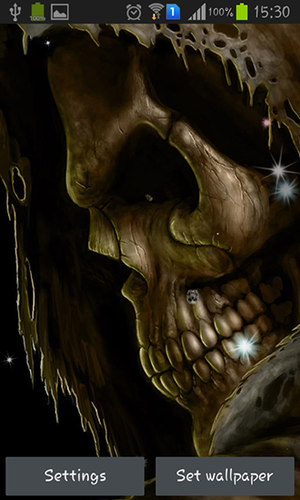Screenshots of the live wallpaper Skulls for Android phone or tablet.