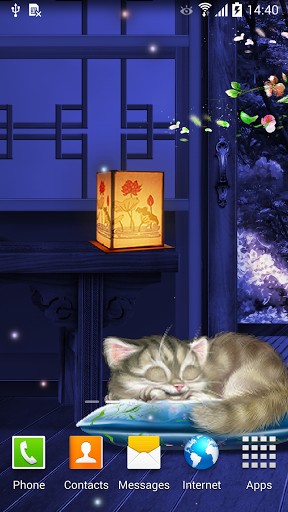 Screenshots of the live wallpaper Sleeping kitten for Android phone or tablet.