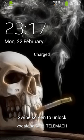 Screenshots of the live wallpaper Smoking skull for Android phone or tablet.