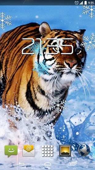 Screenshots of the live wallpaper Snow tiger for Android phone or tablet.