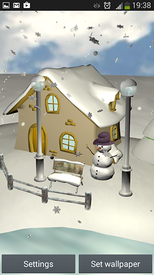 Screenshots of the live wallpaper Snowfall 3D for Android phone or tablet.