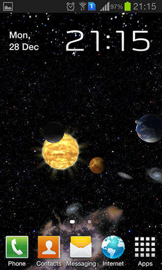 Screenshots of the live wallpaper Solar system 3D for Android phone or tablet.