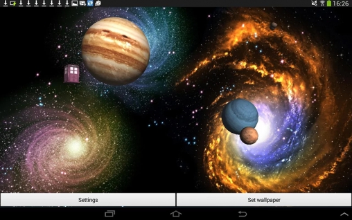 Screenshots of the live wallpaper Space 3D for Android phone or tablet.